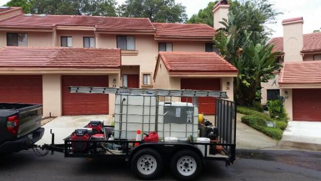 Here you see our trailer with professional pressure washing equipment.