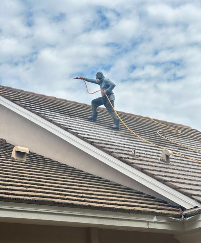 Edwin soft washing a roof for our customer in the greater Tampa Bay area